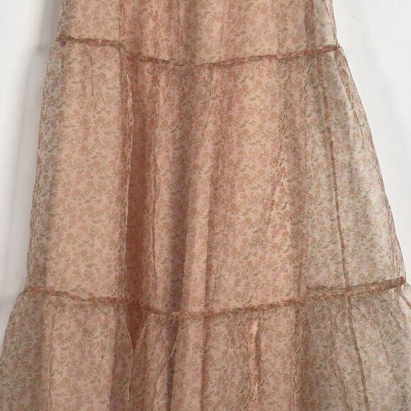 Zara Organza Tiered Floral Midi Dress Womens Sz M Peach Spaghetti Straps - Picture 4 of 11